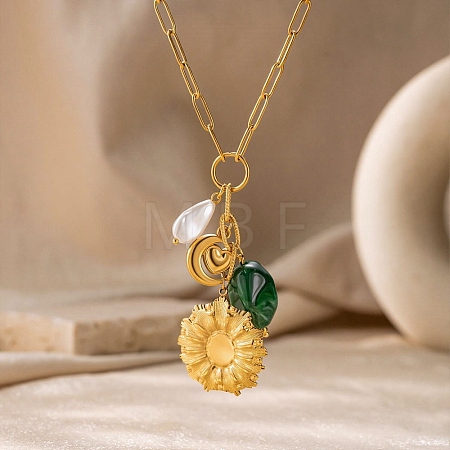 304 Stainless Steel & Resin & Plastic Pearl Pendant Necklaces WG9698C-01-1