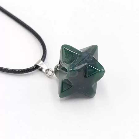 Natural Indian Agate Geometric Hexagram Star Pendant Necklaces with Black Cords VZ1120-7-1