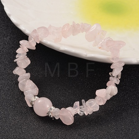 Chips Natural Rose Quartz Beaded Stretch Bracelets BJEW-JB02131-01-1
