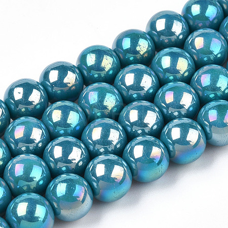 Electroplate Opaque Glass Beads Strands GLAA-T032-P8mm-AB13-1