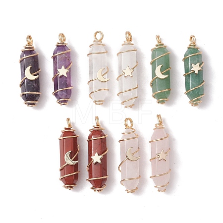 Natural Mixed Gemstone Copper Wire Wrapped Pointed Pendants PALLOY-JF02535-1