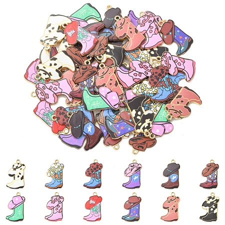 24Pcs 12 Styles Light Gold Alloy Printed Pendants FIND-YW0011-62-1