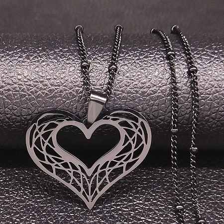 Hollow Out Heart 201 Stainless Steel Pendant Necklaces for Women FS-WG1E05F-03-1