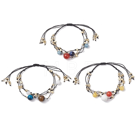 Gemstone & Nylon Thread Adjustable Multi-strand Bracelets BJEW-MZ00238-1