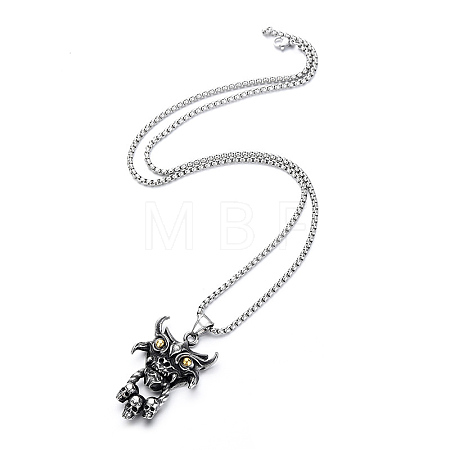 Halloween 304 Stainless Steel Devil Skull Pendant Necklaces for Men WG53C55-01-1