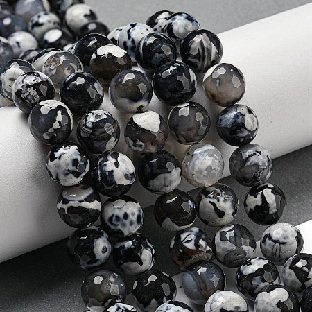 Faceted Natural Fire Crackle Agate Beads Strands G-F447-12mm-N13-1