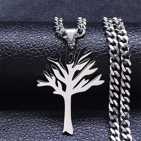201 Stainless Steel Tree of Life Pendant Twisted Chain Necklaces FS-WGEEACC-01-1