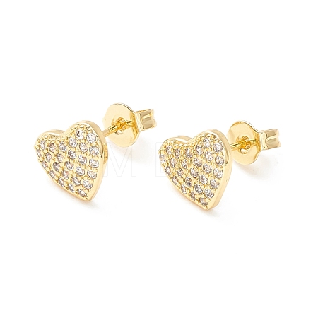 Clear Cubic Zirconia Heart Stud Earrings EJEW-P196-10G-1