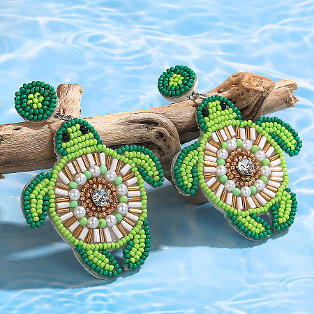 Bohemian Glass Seed Beaded & Non-woven Fabrics Dangle Stud Earrings FS-WG810D5-01-1