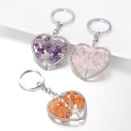 Heart with Tree Brass Mixed Stone Keychain KEYC-JKC00042-1