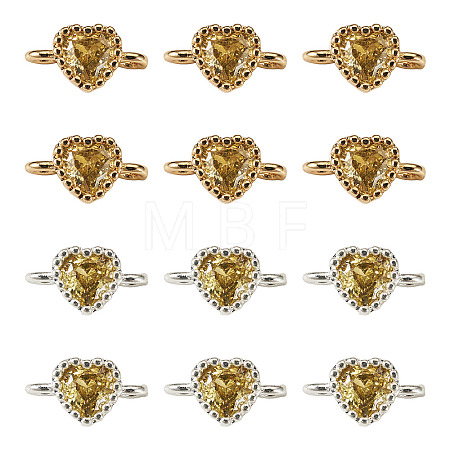 12Pcs 2 Colors Brass Pave Cubic Zirconia Heart Links Connector Charms KK-TA0003-48C-1
