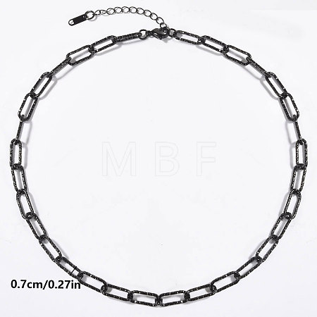 304 Stainless Steel Textured Paperclip Chain Necklaces for Women HX6515-5-1