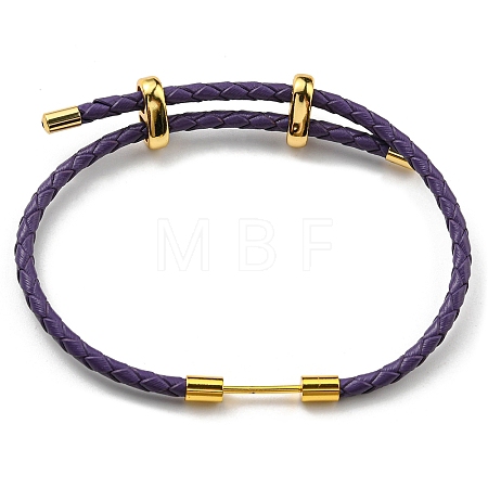 Brass Column Bar Link Bracelet with Leather Cords BJEW-G675-05G-13-1