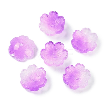 Transparent Spray Paint Glass Bead Caps GLAA-H035-04I-1