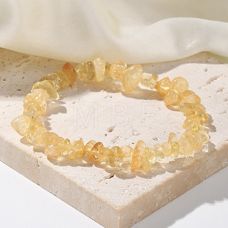 Chips Natural Citrine Beaded Stretch Bracelets X-BJEW-JB01826-08-1