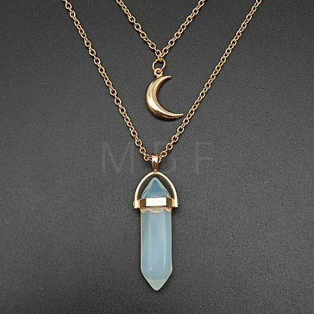 Opalite Cone Pendant Double Layer Necklace UX9990-28-1