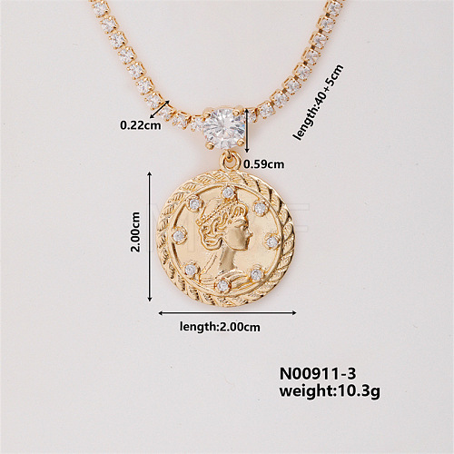 Fashion Brass Rhinestones Flat Round Pendant Necklace for Women AB9344-3-1