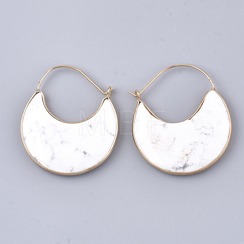 Natural Howlite Crescent Moon Dangle Hoop Earrings G-S344-75I-1