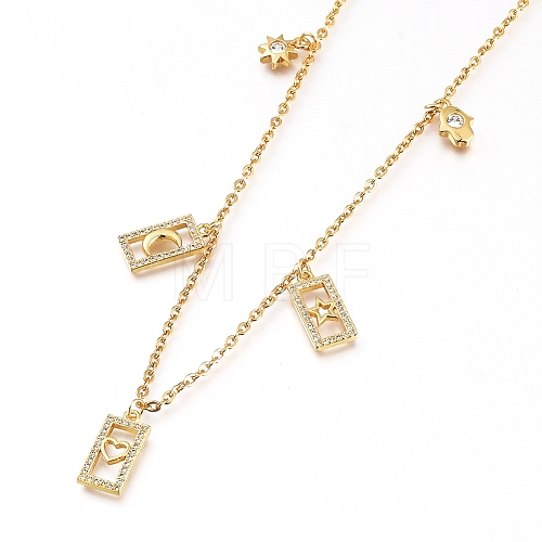 Brass Micro Pave Clear Cubic Zirconia Pendant Necklaces NJEW-L146-17P-1