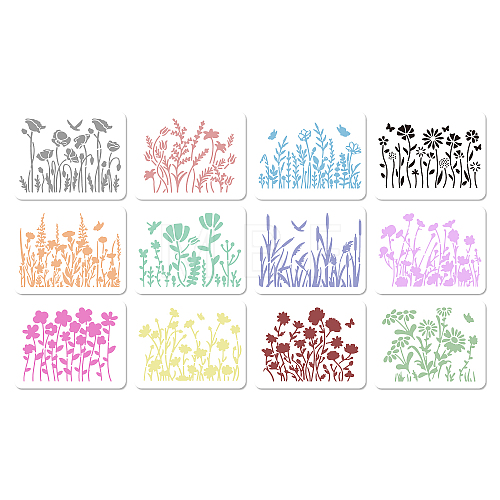 12Pcs 12 Styles PET Plastic Hollow Out Drawing Painting Stencils Templates DIY-WH0485-001-1