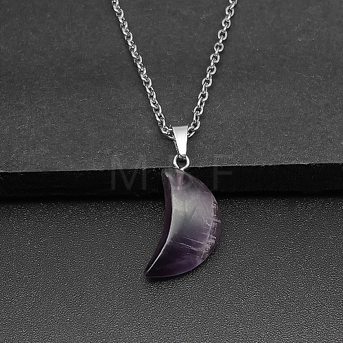 Moon Natural Amethyst Pendant Necklaces AK5365-3-1