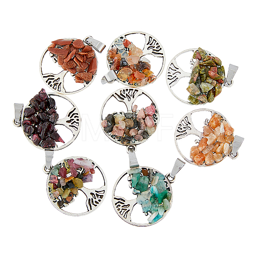 4 Sets 8 Styles Natural & Synthetic Mixed Stone Chip Pendants FIND-FH0006-04-1