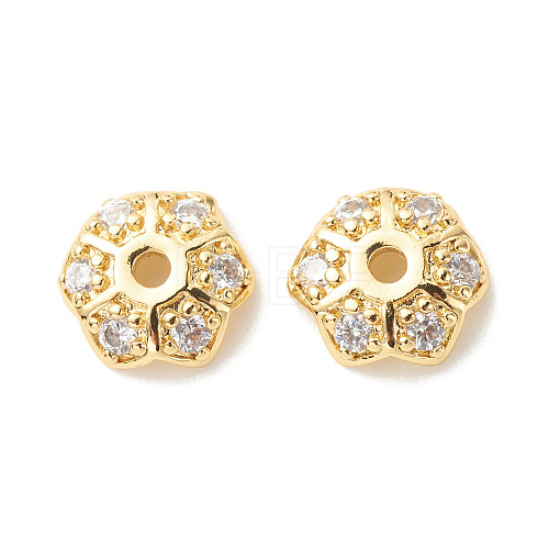 Brass Micro Pave Clear Cubic Zirconia Bead Caps KK-G420-32G-01-1