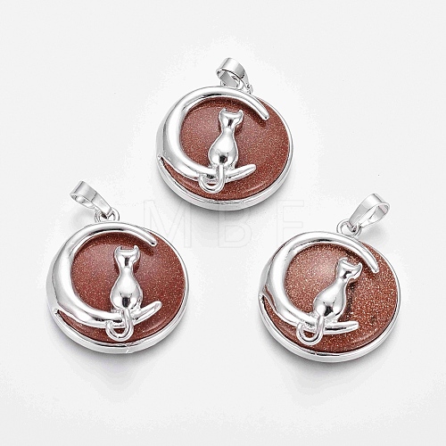 Synthetic Goldstone Kitten Pendants G-J386-B13-1