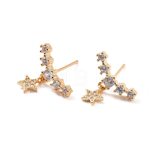 Clear Cubic Zirconia Curved Bar with Star Stud Earrings EJEW-C023-02G-1