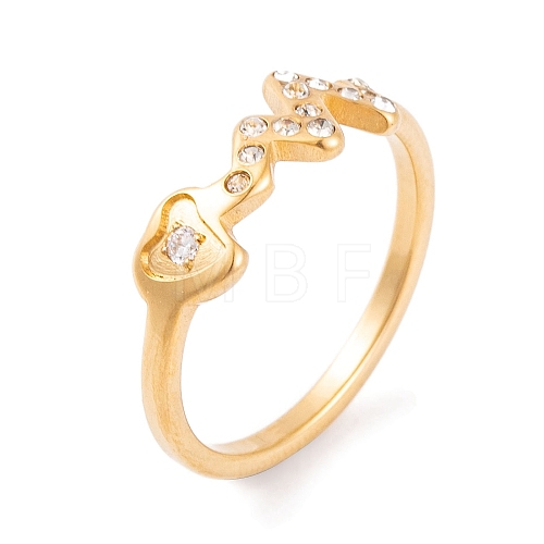 304 Stainless Steel with Rhinestone Heartbeat Finger Ring for Women RJEW-C086-16-G-1