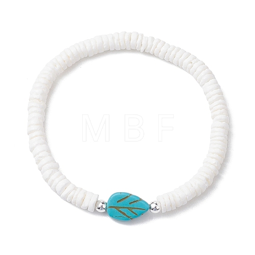 Natutal White Sea Shell Disc Beaded Stretch Bracelets BJEW-JB10551-02-1