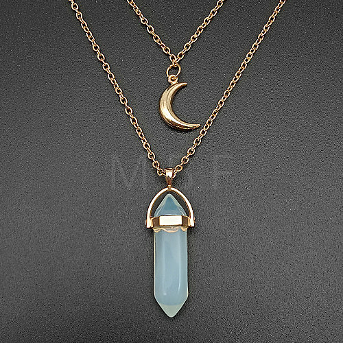 Opalite Cone Pendant Double Layer Necklace UX9990-28-1