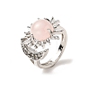 Natural Rose Quartz Sun & Moon Open Cuff Rings RJEW-K241-01P-04-4