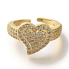 Rack Plating Heart Brass Clear Cubic Zirconia Open Cuff Rings RJEW-S411-27G-2