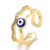 Enamel Evil Eye Open Cuff Ring with Clear Cubic Zirconia RJEW-A007-05LG-2