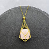Natural Rose Quartz Nuggets Macrame Pouch Pendant 201 Stainless Steel Chain Necklaces FS-WG7A779-12-1
