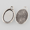 Tibetan Style Antique Silver Alloy Flat Oval Pendant Cabochon Settings TIBEP-M022-35AS-2