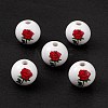 Printed Natural Wood European Beads WOOD-C015-03A-3