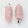 Brass Natural Rose Quartz Pendants G-O160-03K-1