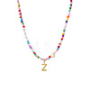 Colorful Beaded Heart Letter Necklace with Pearl Elements Stainless Steel Pendant Jewelry TR2146-26-1