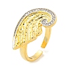 Brass Micro Pave Clear Cubic Zirconia Open Cuff Ring for Women RJEW-M173-06A-G-1