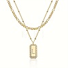 Brass Micro Pave Clear Cubic Zirconia Rectangle with Initial Pendant Double Layer Necklaces for Women FS-WG478B5-12-1