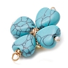 Synthetic Turquoise Copper Wire Wrapped Synthetic Hematite Bead Pendants PALLOY-JF02947-01-4