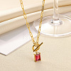 304 Stainless Steel Pave Cubic Zirconia Square Birth Stone Pendant OT Necklaces FS-WGEE56A-07-1