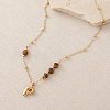 European Faceted Natural Tiger Eye 304 Stainless Steel Alphabet Pendant Necklaces QN9691-16-1