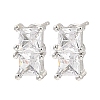 Brass Pave Clear Cubic Zirconia Rectangle Stud Earrings for Women EJEW-G362-08P-1