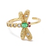 Green Cubic Zirconia Dragonfly Open Ring X-RJEW-P032-33G-2