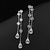 Brass Clear Cubic Zirconia Teardrop Tassel Stud Earrings FS-WG0D253-02-1