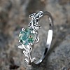 Oval & Leaf 925 Sterling Silver with Moss Agate Finger Rings FS-WGF1EFD-04-4