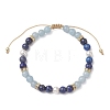 Natural Lapis Lazuli & Dyed Natural Quartz Imitation Aquamarine & Shell Pearl Round Beaded Braided Bead Bracelets BJEW-JB13392-03-2